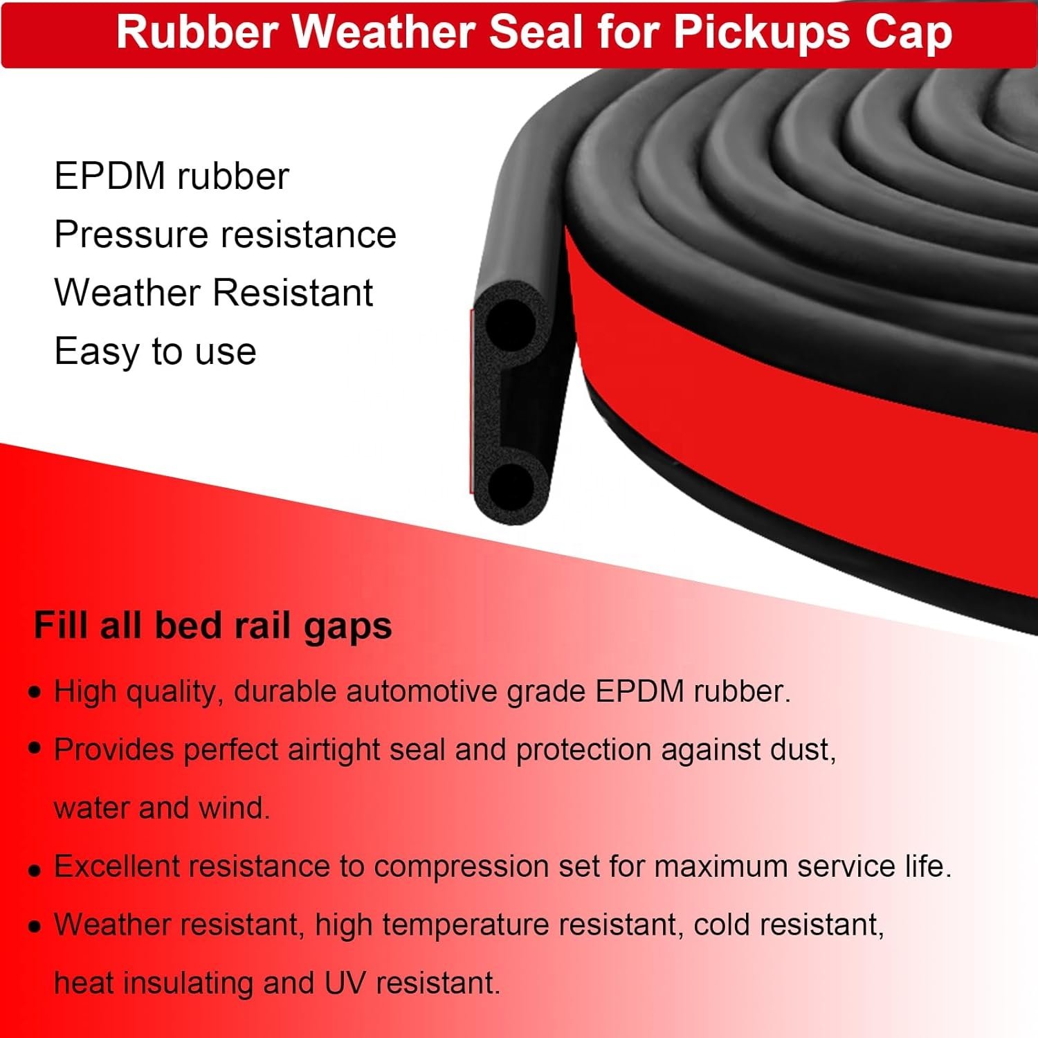 Universal Car Door Seal Self Adhesive EPDM Car Rubber Seal 12m Adhesive Tailgate Seal for Pickups Truck Auto Car